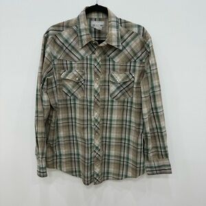 Wrangler Pearl Snap Men's Long Sleeve Shirts plaid green Sz Lg